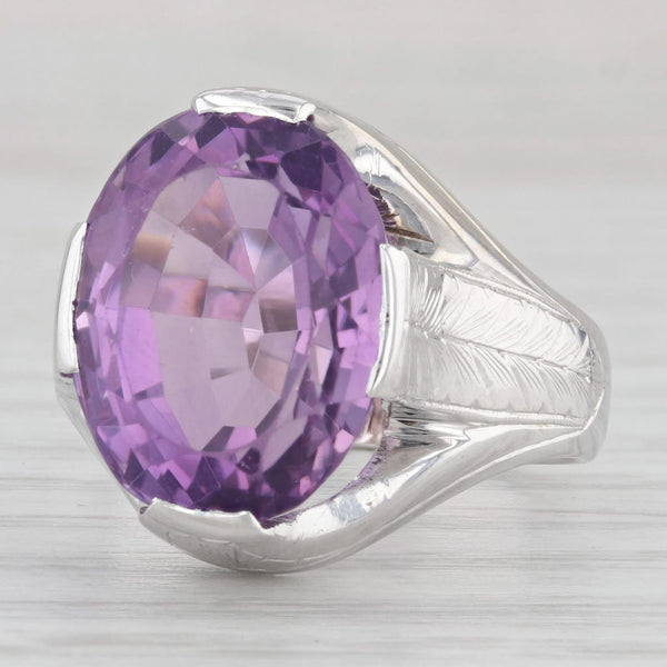 11.50ct Oval Amethyst Ring 13k Gold Solitaire Cocktail Vintage Hand Engraved
