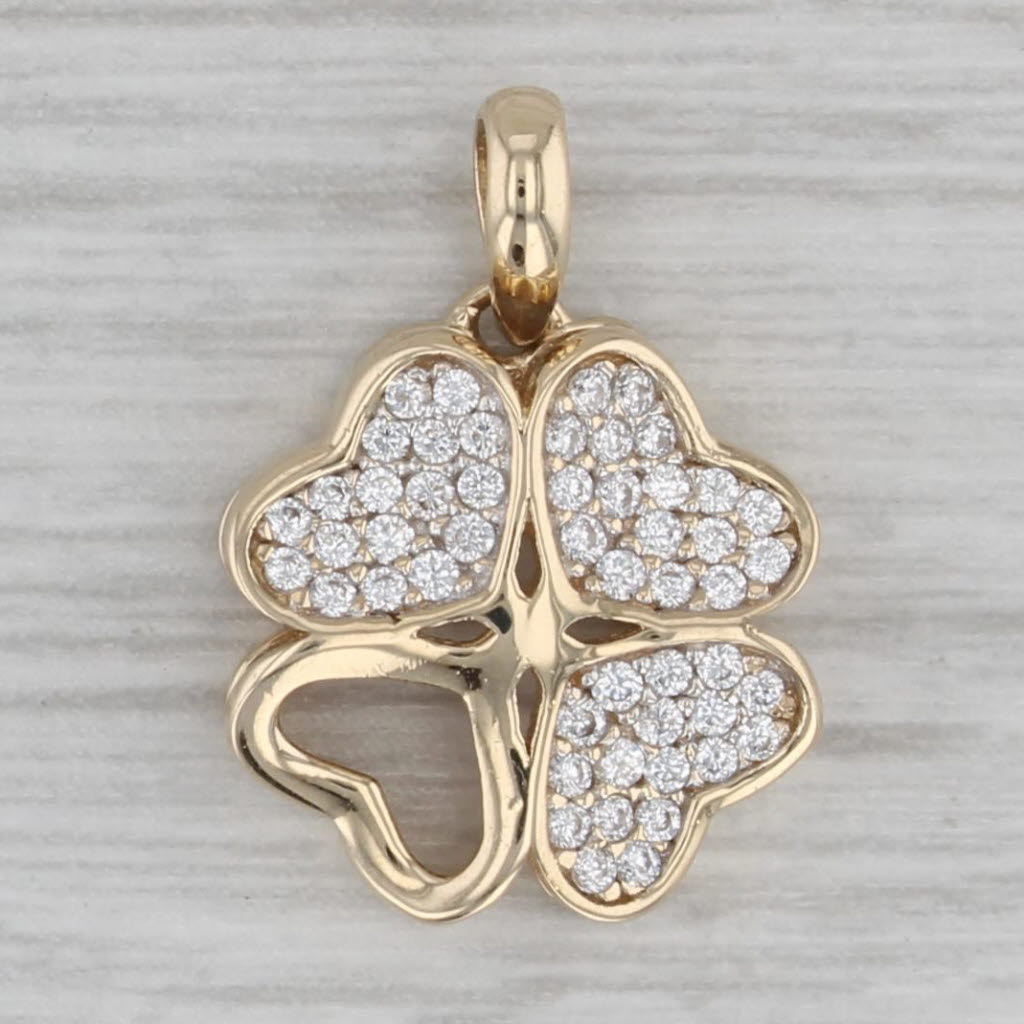 Gray 0.25ctw Cubic Zirconia Shamrock Pendant 14k Yellow Gold 4-Leaf Clover