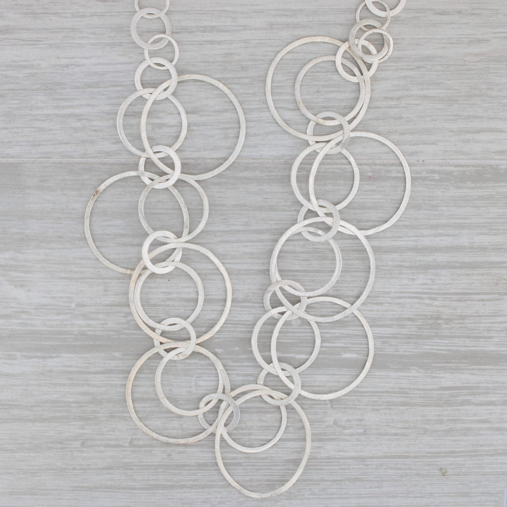 Gray Interlocking Circles Statement Necklace Sterling Silver 22.5" Adjustable