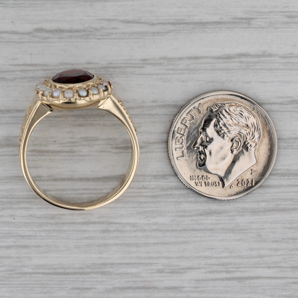 Dark Gray Vintage 2ct Garnet Seed Pearl Halo Ring 14k Yellow Gold Size 6.5