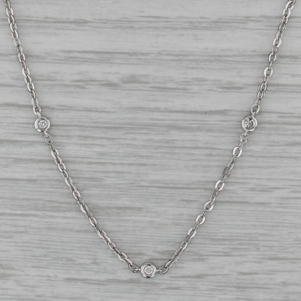 0.14ctw Diamonds by the Yard Station Necklace 14k White Gold Cable Chain 16" 18"