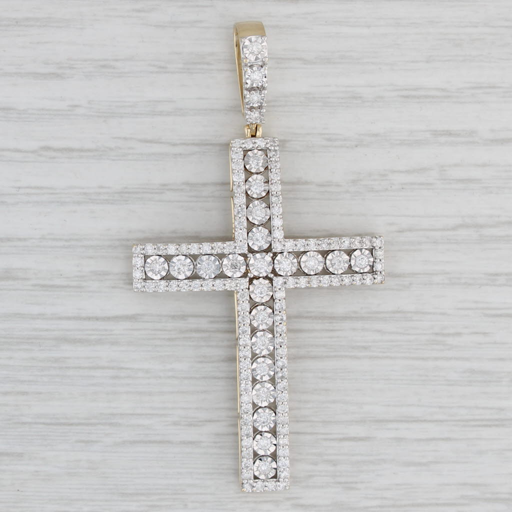 Light Gray Large 2ctw Diamond Cross Pendant 10k Yellow Gold Religious Jewelry