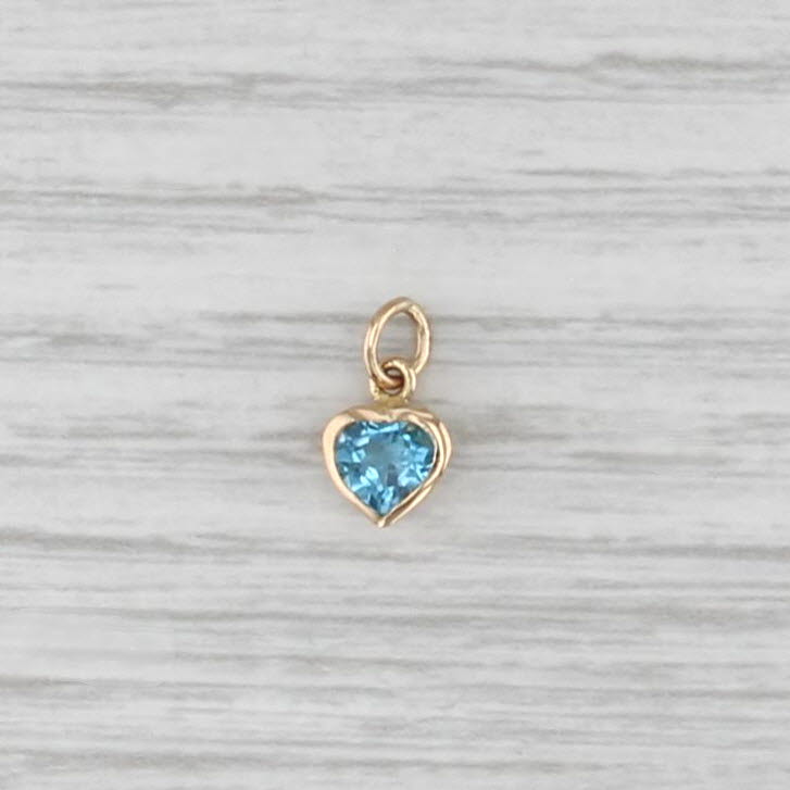 Small 0.50ct Blue Topaz Heart Charm 10k Yellow Gold December Birthstone Pendant