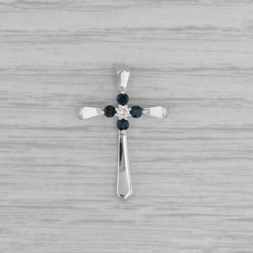 0.34ctw Blue Sapphire Diamond Cross Pendant 14k White Gold