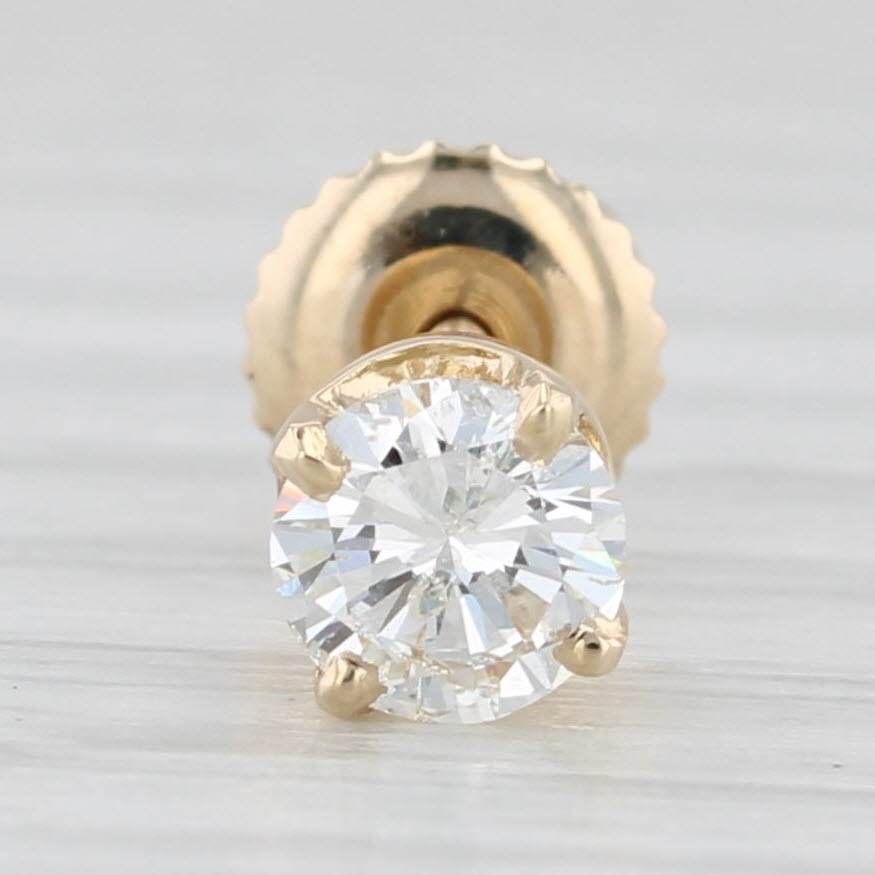Light Gray New Single 0.45ct Diamond Solitaire Stud Earring 14k Yellow Gold