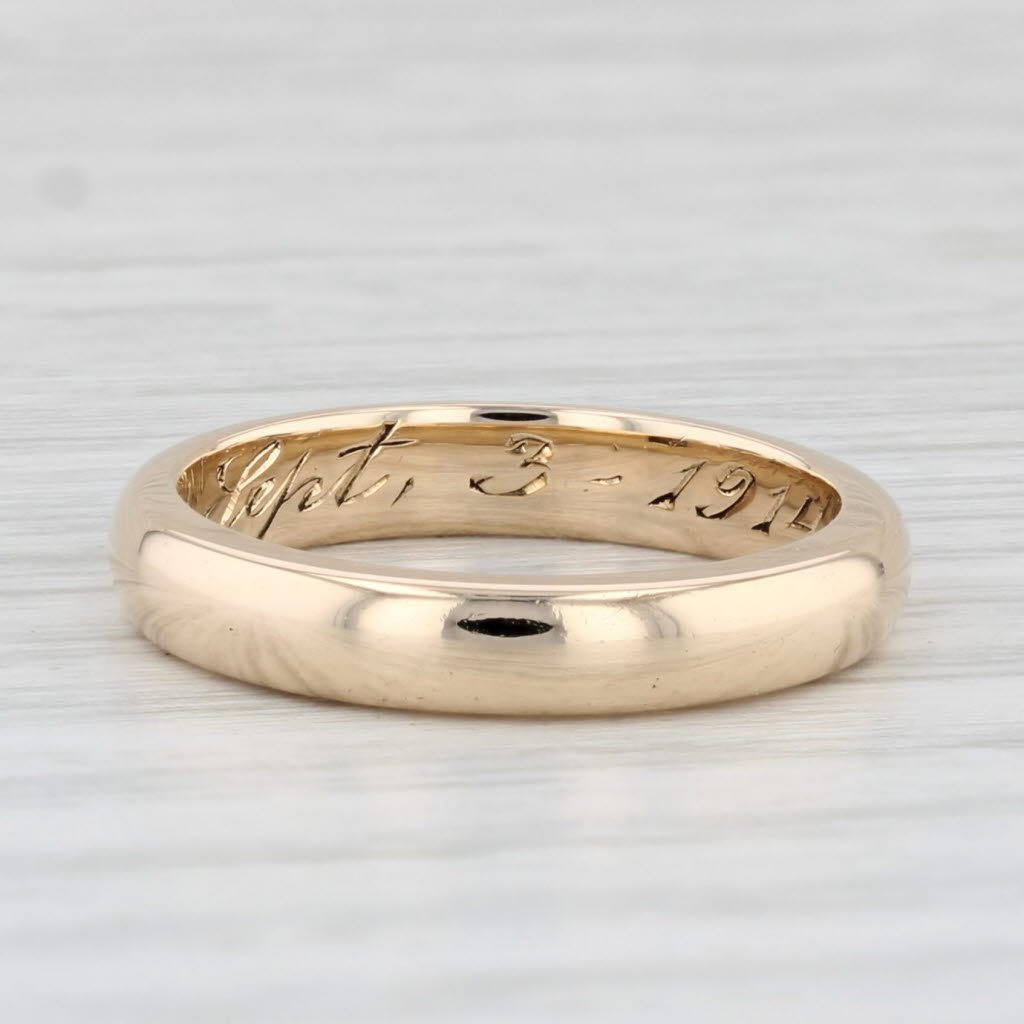 Light Gray Antique Wedding Band 14k Yellow Gold Stackable Ring Size 5.5