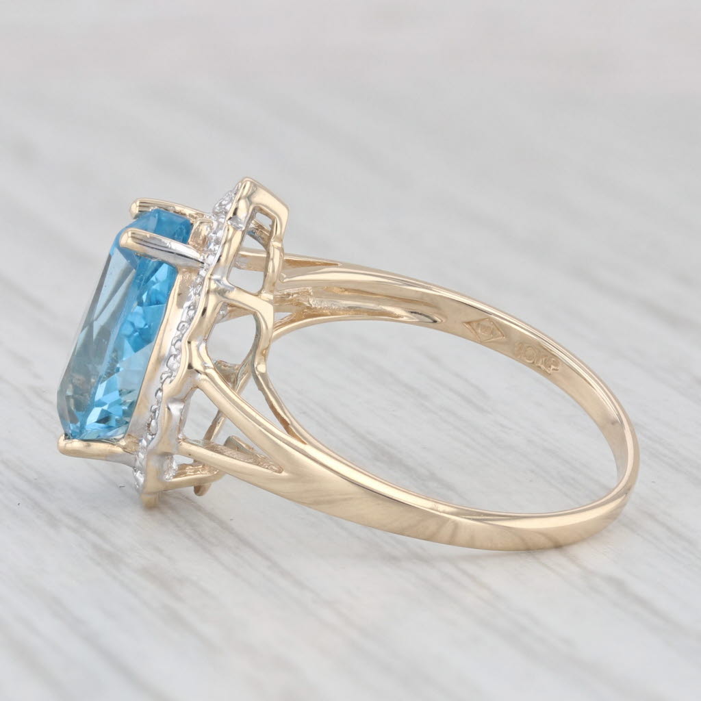 Light Gray 3.65ctw Pear Blue Topaz Diamond Halo Ring 10k Yellow Gold Size 7.25