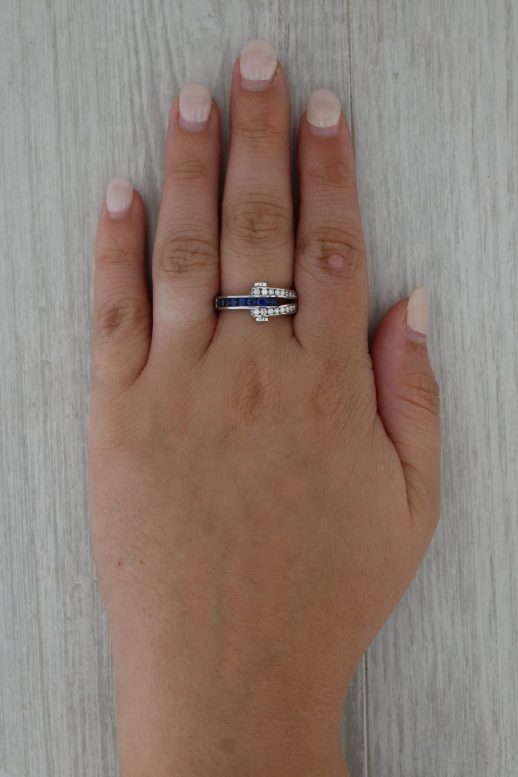 Krypell 1.35ctw Blue Sapphire Diamond Ring 18k White Gold Size 8