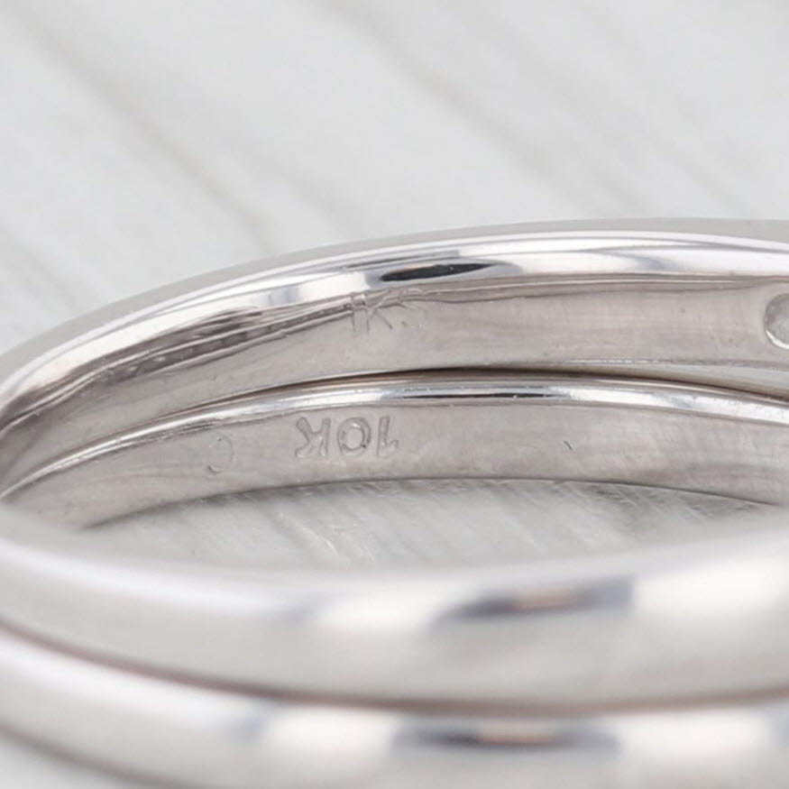 Light Gray 0.32ctw Round Diamond Halo Engagement Ring Wedding Band Set 10k White Gold Sz 5