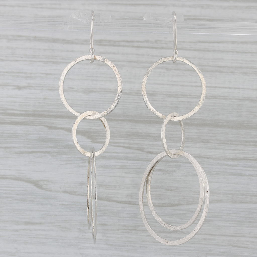 Gray Interlocking Circles Dangle Earrings Sterling Silver Hook Posts Statement