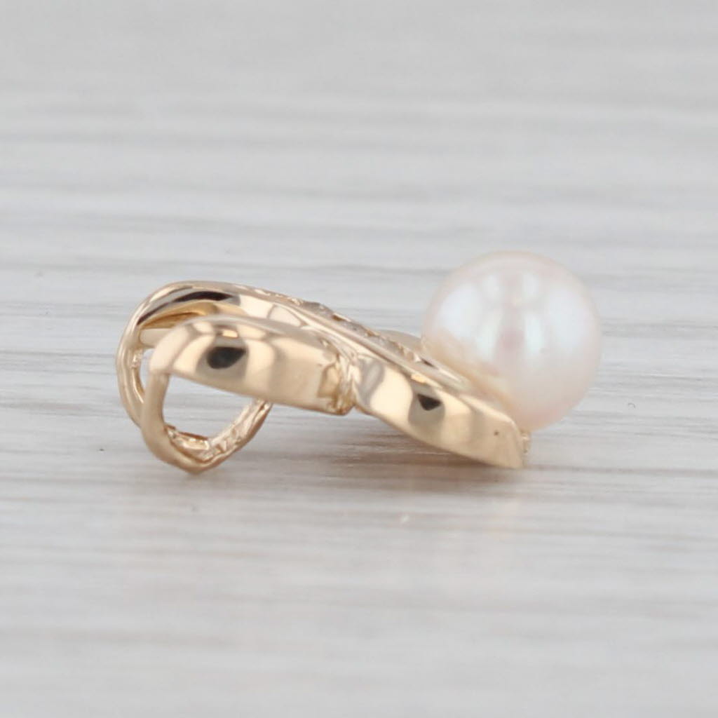 Light Gray Cultured Pearl Diamond Pendant 14k Yellow Gold Small Drop
