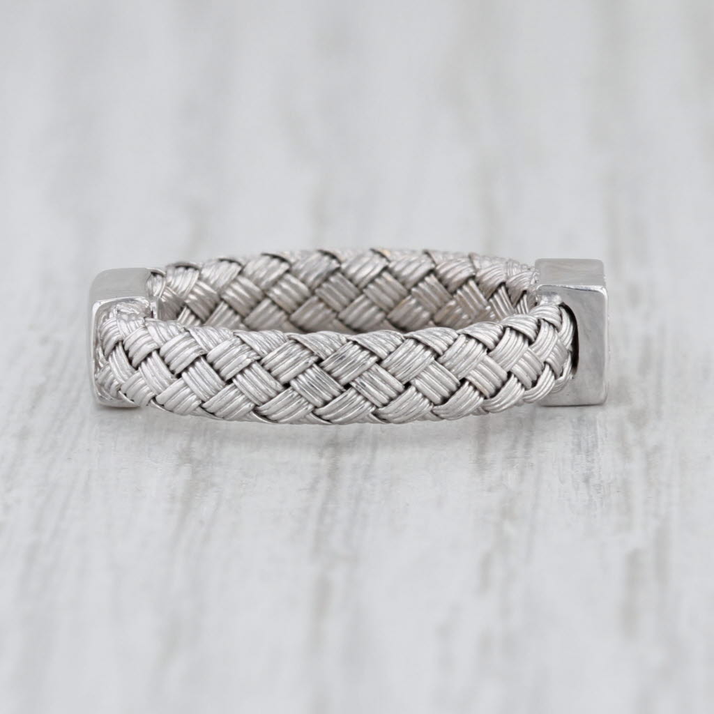 Roberto Coin Diamond Basket Weave Station Ring 18k White Gold Band Stackable