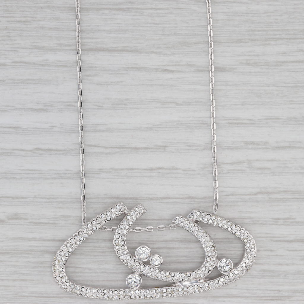 Gray New Swarovski Crystal Statement Pendant Necklace Silver Toned 16.5-19"