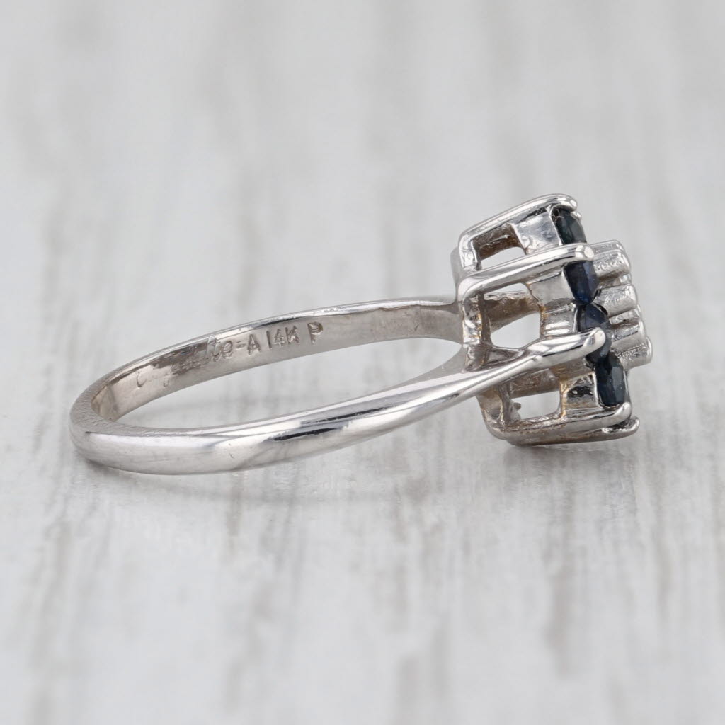 0.60ctw Diamond Blue Sapphire Halo Flower Ring 14k White Gold Size 3 Engagement