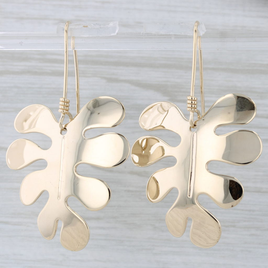 Light Gray Large Leaf Dangle Earrings 14k Yellow Gold Retired James Avery Hook Posts