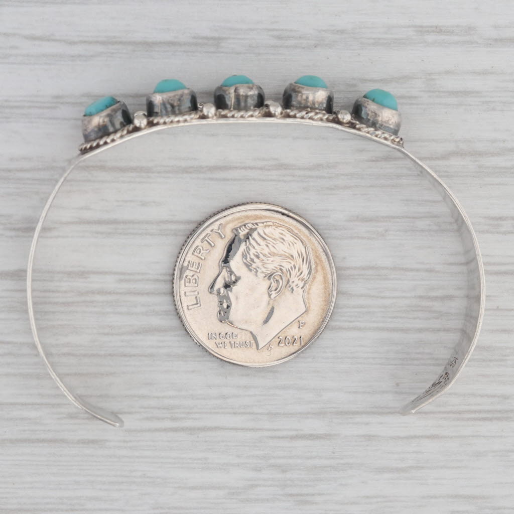 Gray Vintage Native American Glass Imitation Turquoise Sterling Silver Small AS IS