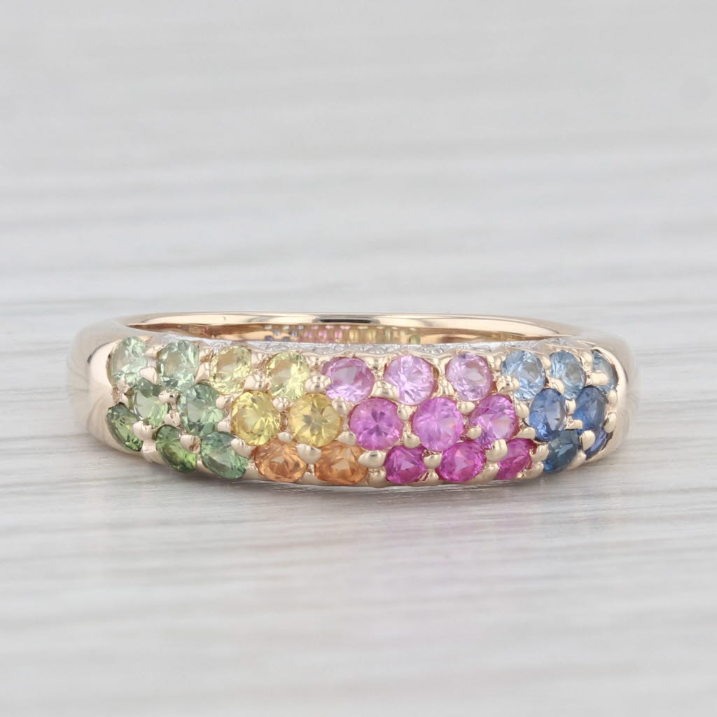 Light Gray 0.89ctw Rainbow Sapphires Ring 10k Yellow Gold Size 5.75 Stackable Diamonds