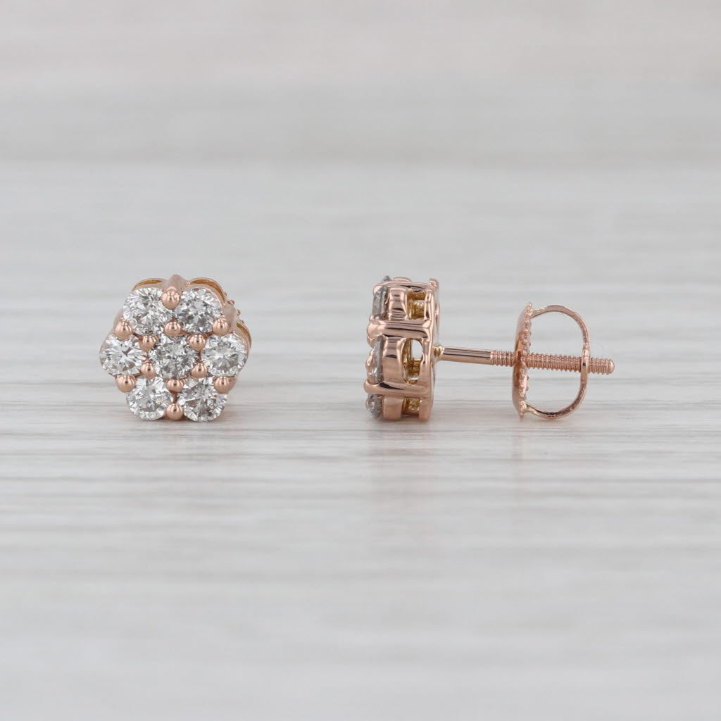 New 0.74ctw Diamond Cluster Flower Stud Earrings 14k Rose Gold Screw Backs Studs