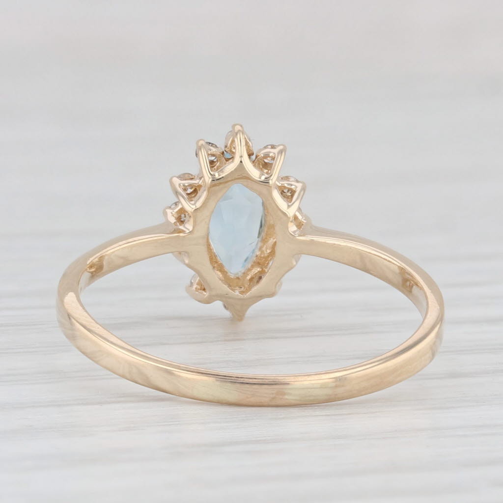 Light Gray 0.57ctw Marquise Aquamarine Diamond Halo Ring 10k Yellow Gold Size 8.5