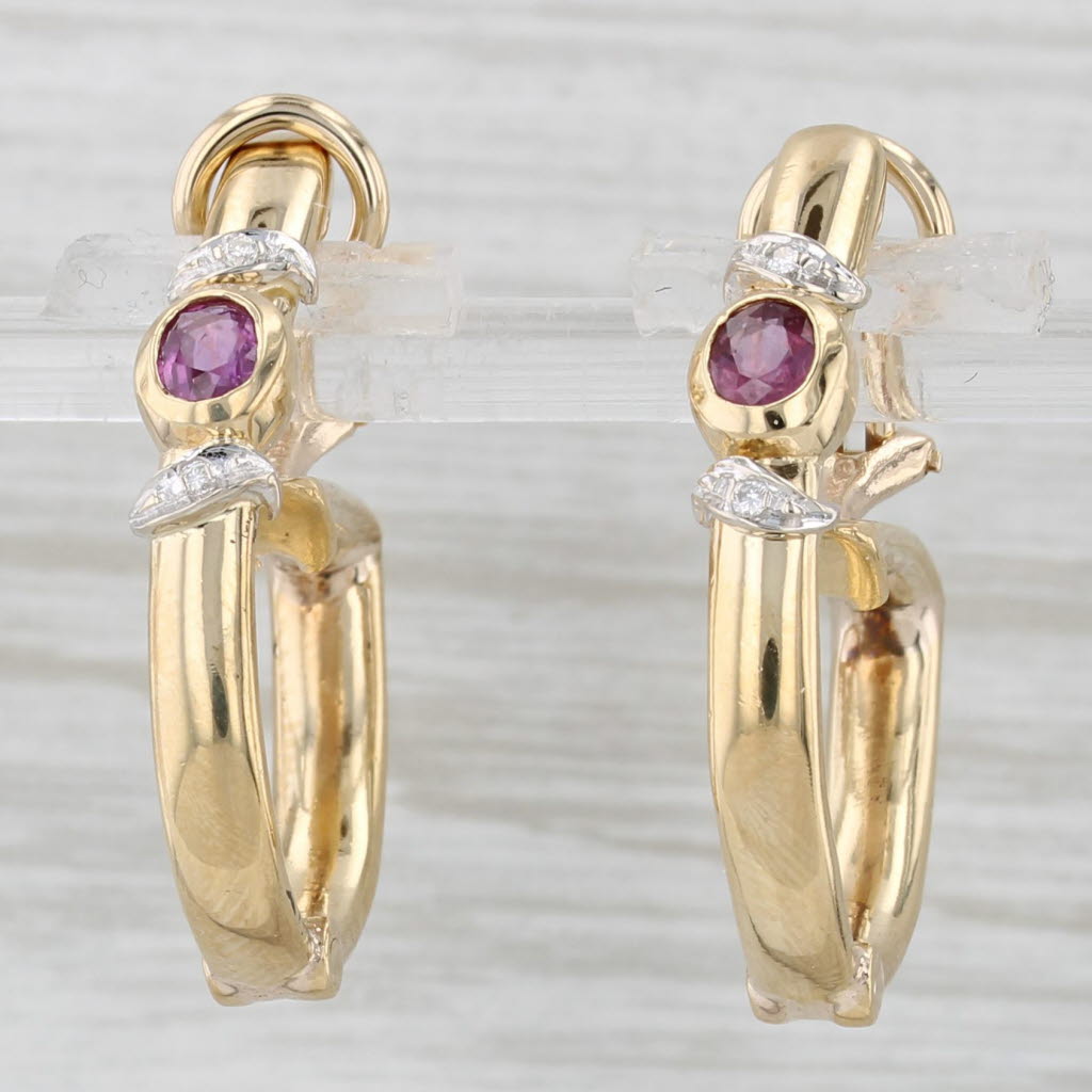Light Gray 0.54ctw Ruby Diamond Hoop Earrings 14k Yellow Gold Clip On Omega Backs