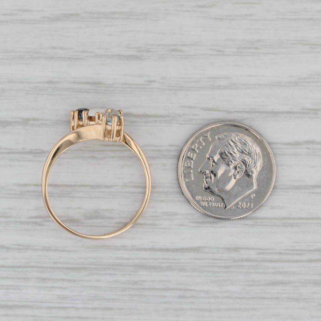 Gray Opal Diamond Aquamarine Cluster Ring 14k Yellow Gold Size 7.5