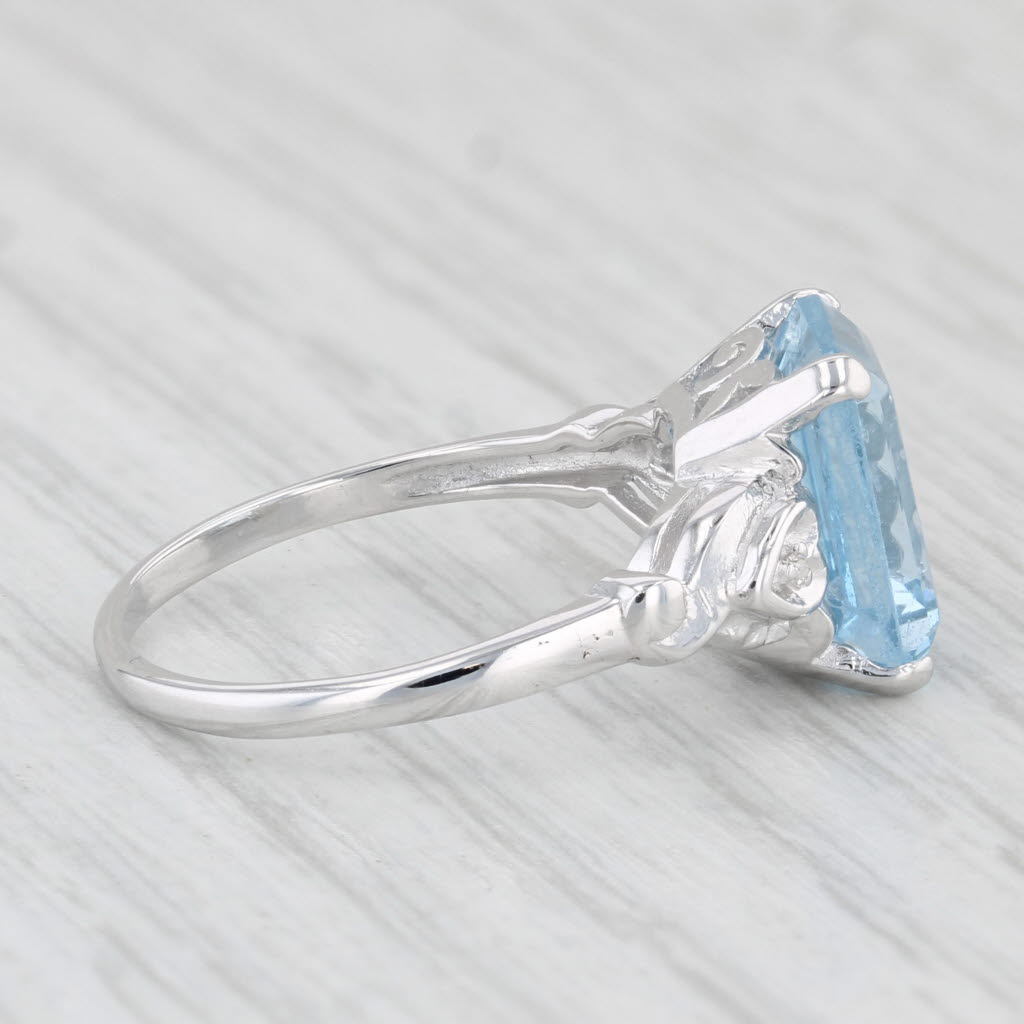 Light Gray Lab Created Blue Spinel Diamond Ring 10k White Gold Size 6