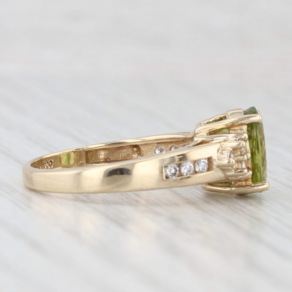 Light Gray 2.20ctw Oval Green Peridot Diamond Ring 14k Yellow Gold Size 7