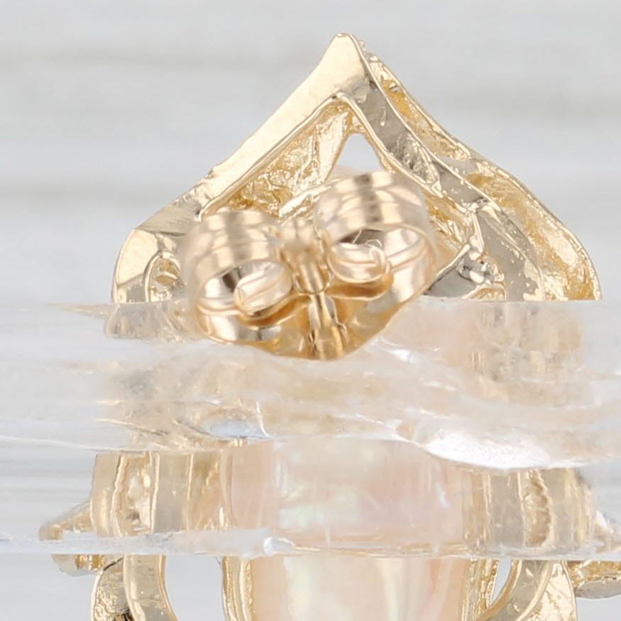 Light Gray Keshi Pearl Diamond Stud Earrings 14k Yellow Gold