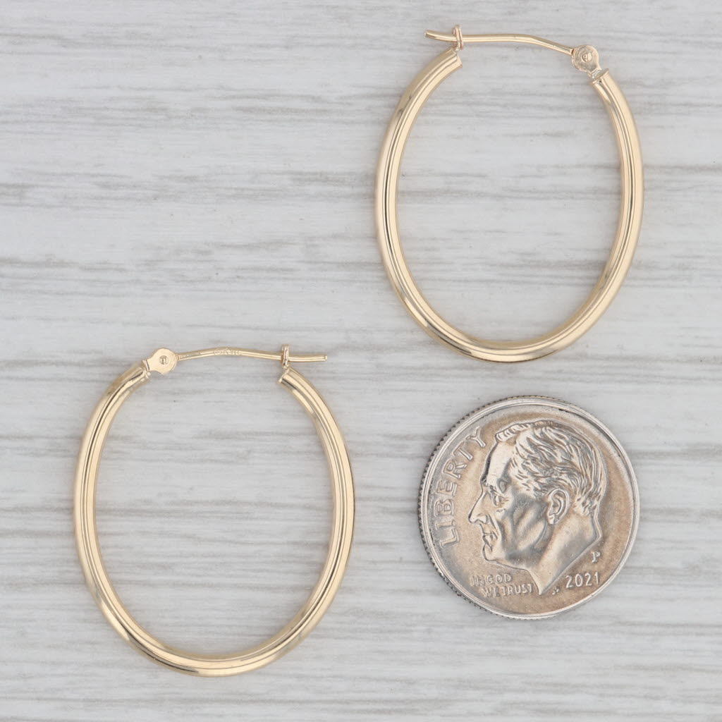 Gray Oval Hoop Earrings 10k Yellow Gold Snap Top Hoops