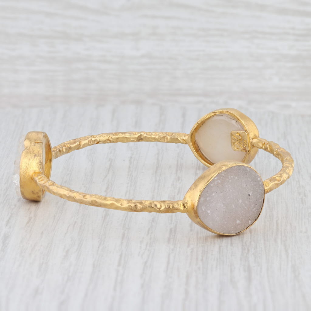 New Nina Nguyen White Druzy Bamboo Bangle Bracelet Sterling Silver 22k Vermeil