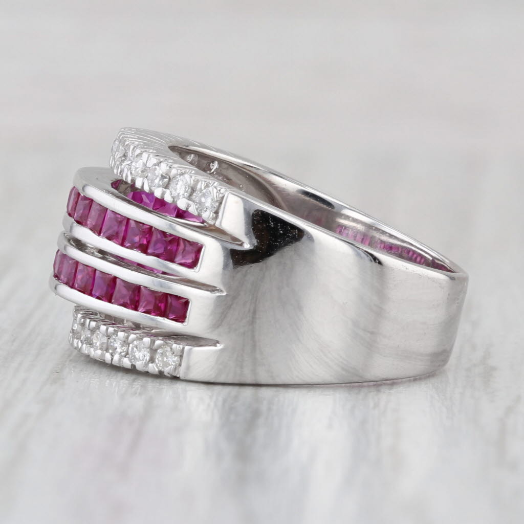 1.89ctw Ruby Diamond Ring 18k White Gold Size 7.5 Cocktail Stackable Band Design