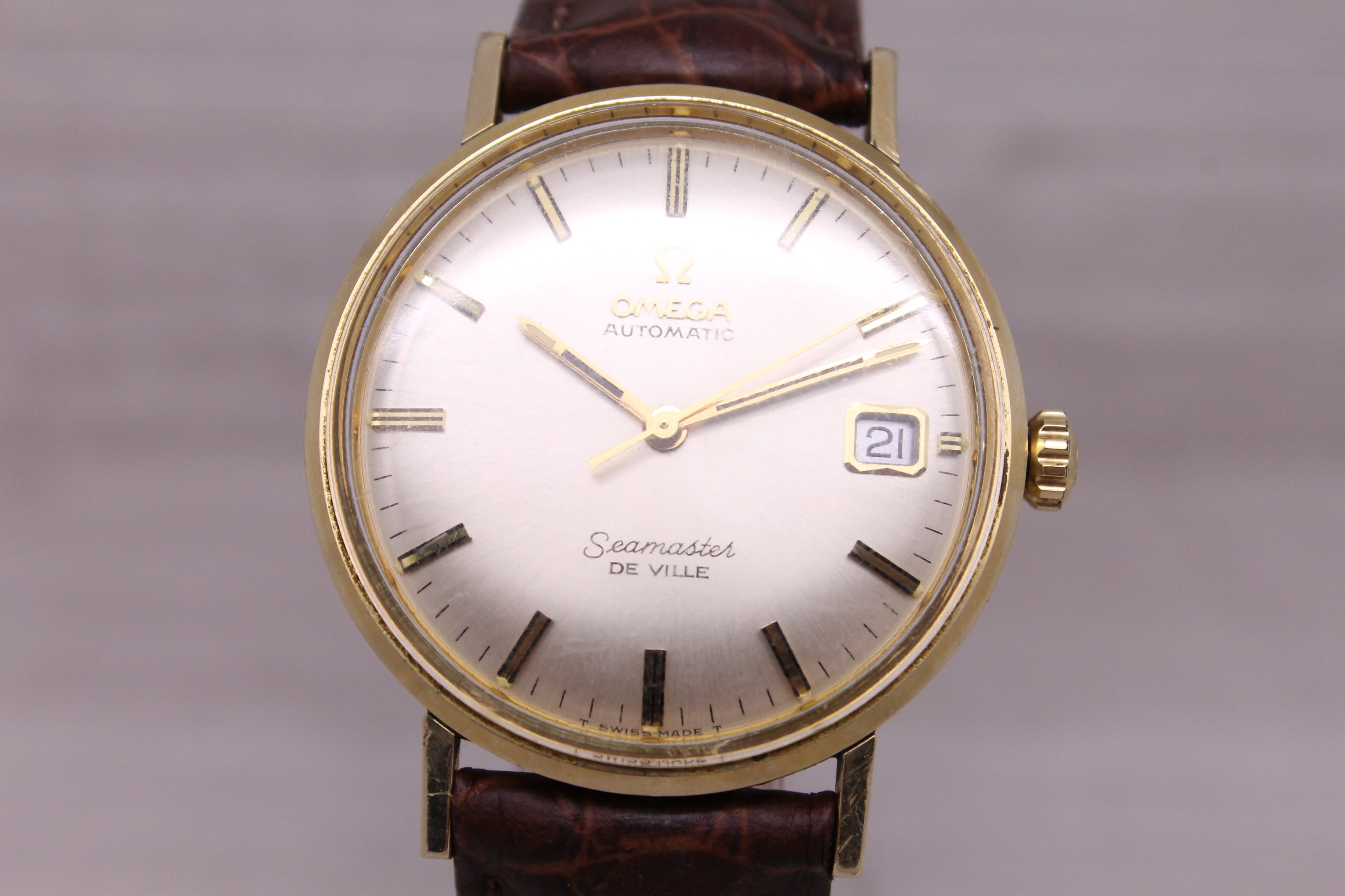 Rosy Brown Vintage c1970 Omega Seamaster Deville 14k Gold Filled Automatic Watch Drexel Ent