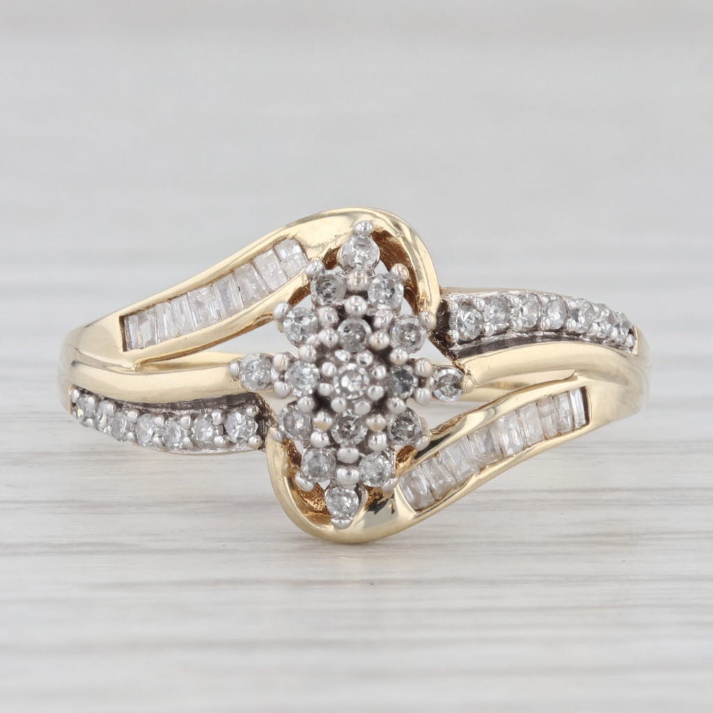 Light Gray 0.31ctw Diamond Cluster Bypass Ring 10k Yellow Gold Size 8.5