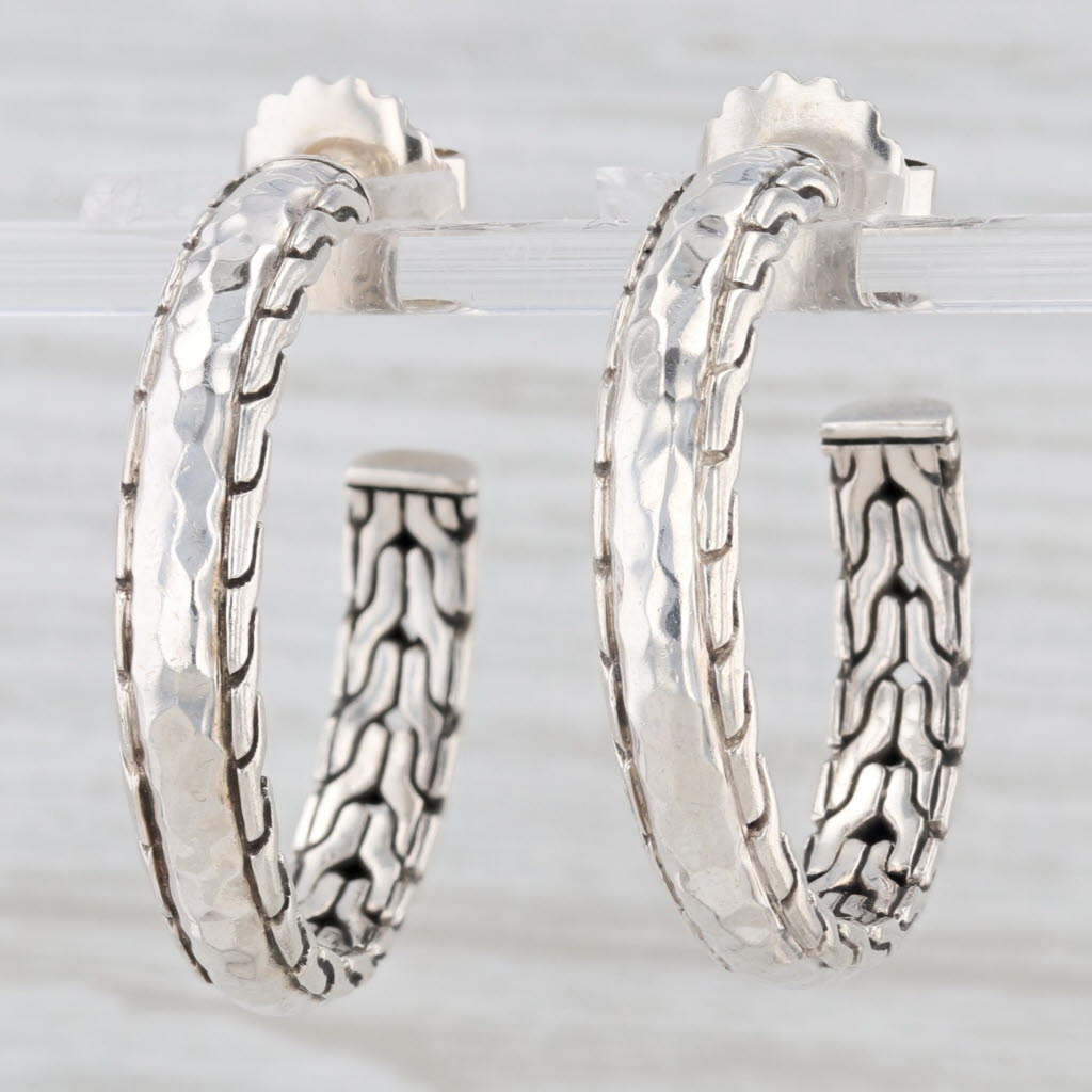 Light Gray John Hardy Hammered Palu Large Hoop Earrings Sterling Silver Round Hoops 925