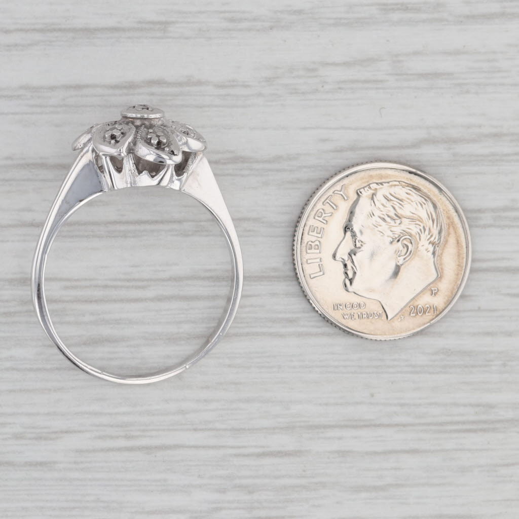 Gray Vintage Diamond Accented Flower Ring 14k White Gold Size 9.25