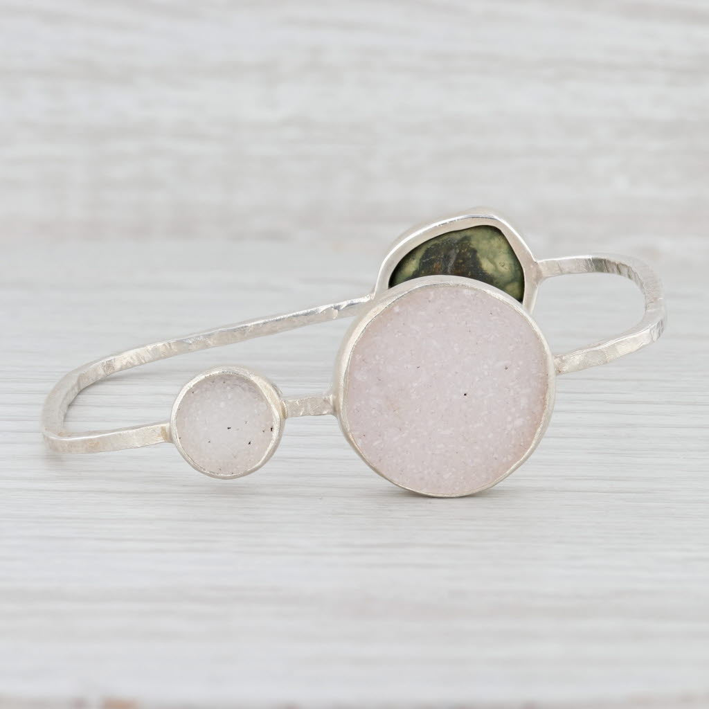 New Nina Nguyen Black White Druzy Quartz Geode Bangle Bracelet Sterling Silver
