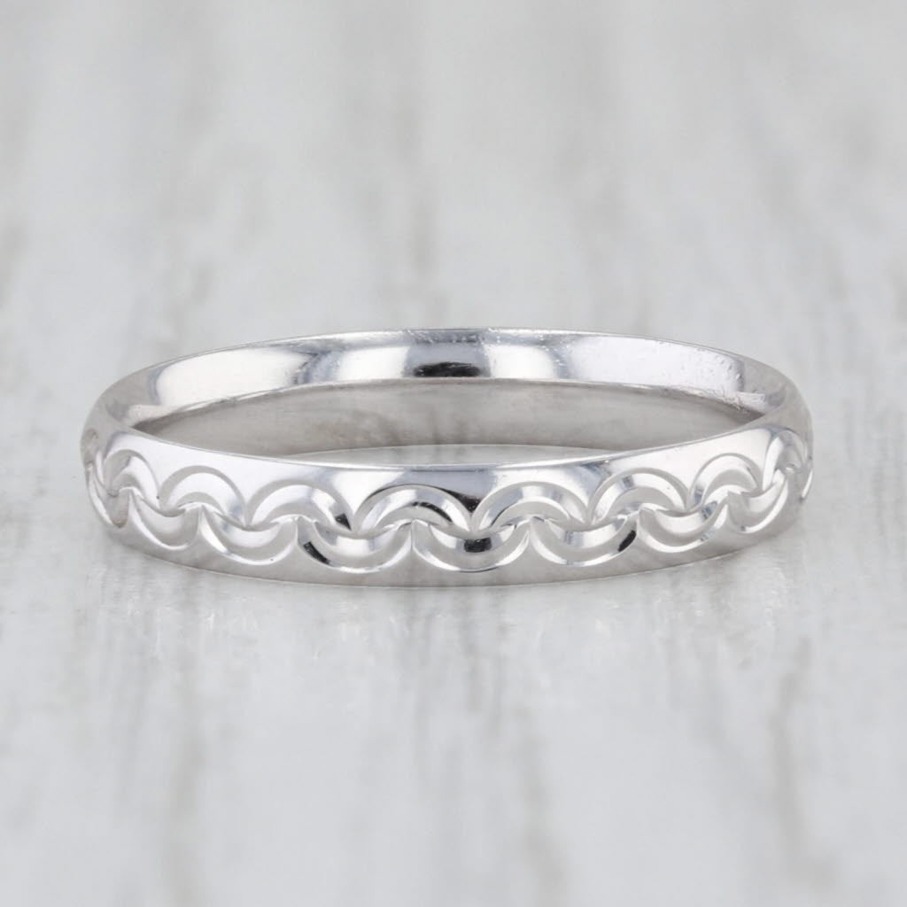Woven Pattern Band Ring 14k White Gold Size 5 Stackable Wedding
