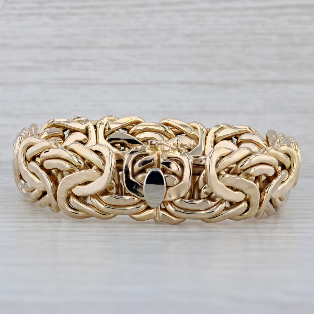 Gray 6.75" Byzantine Bracelet 14k Yellow Gold Statement 17mm