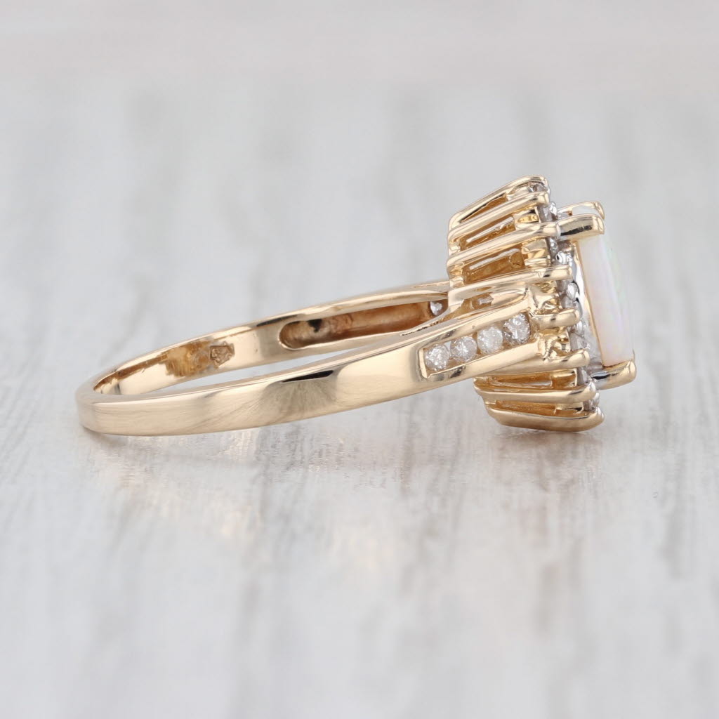 Oval Opal Cabochon Diamond Halo Ring 14k Yellow Gold Size 6.5