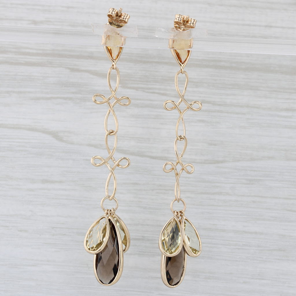 Light Gray 9.27ctw Lemon Smoky Quartz Citrine Dangle Earrings 14k Yellow Gold