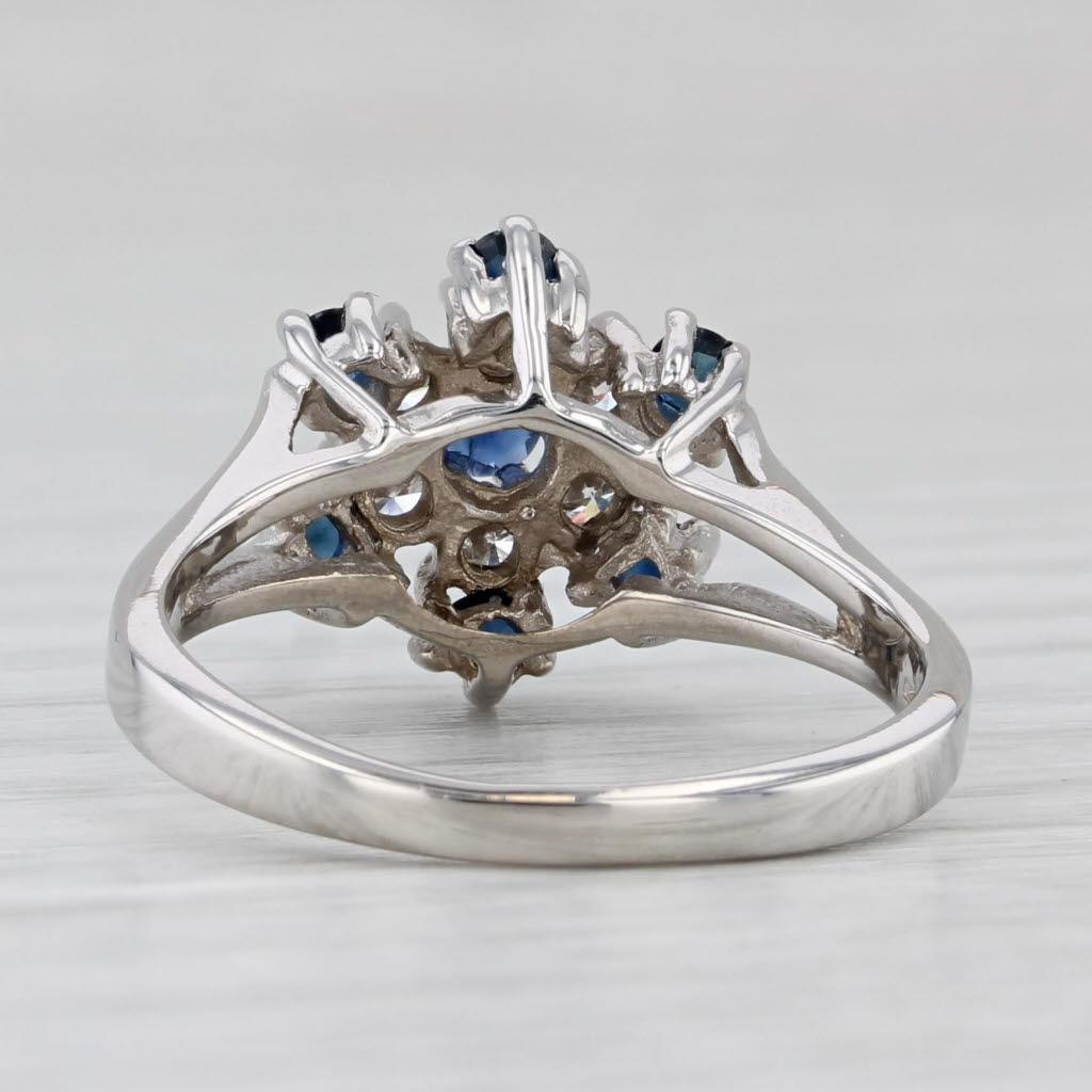 Light Gray 0.72ctw Blue Sapphire Diamond Flower Cluster Ring 14k White Gold Size 7