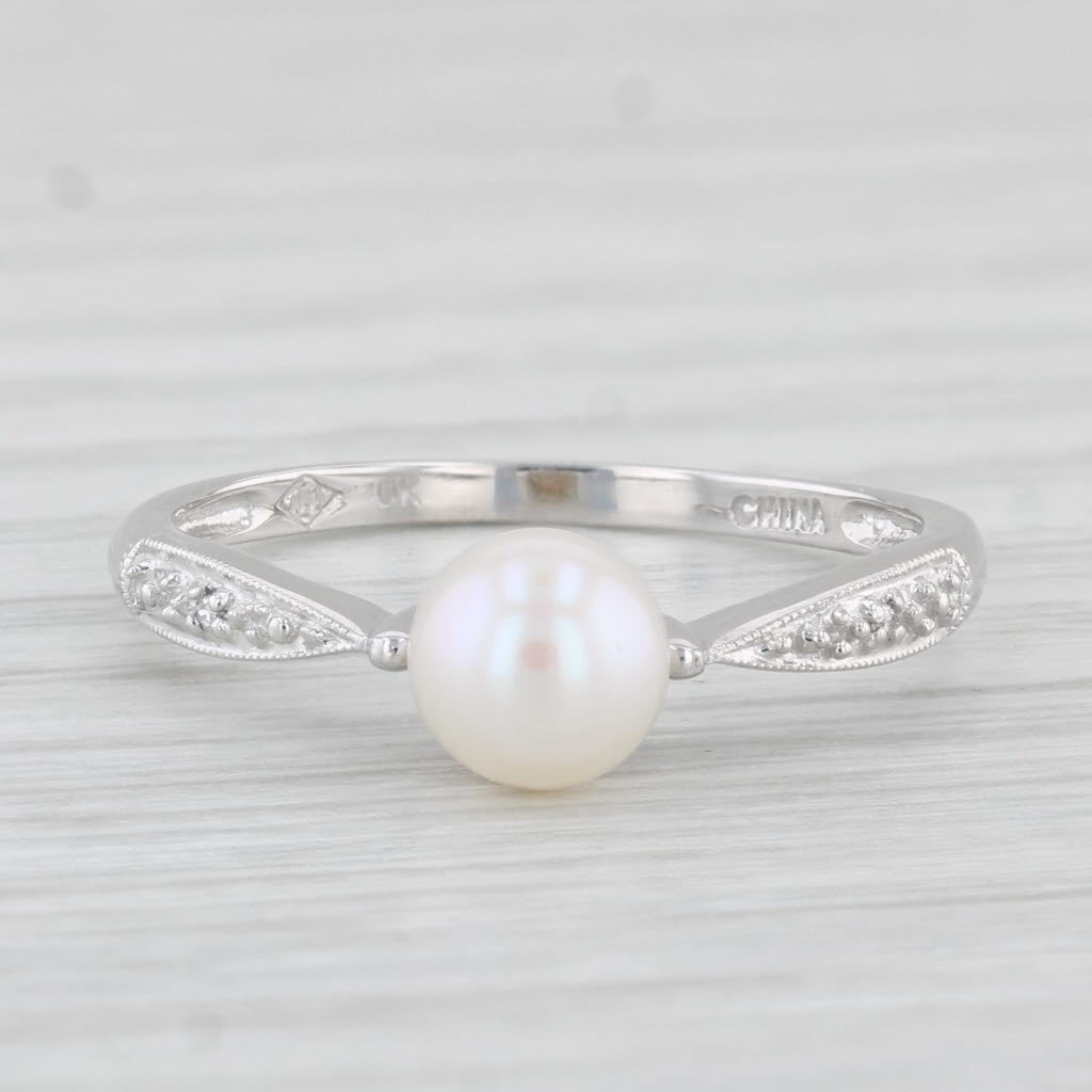Light Gray Cultured Pearl Diamond Ring 10k White Gold Size 7