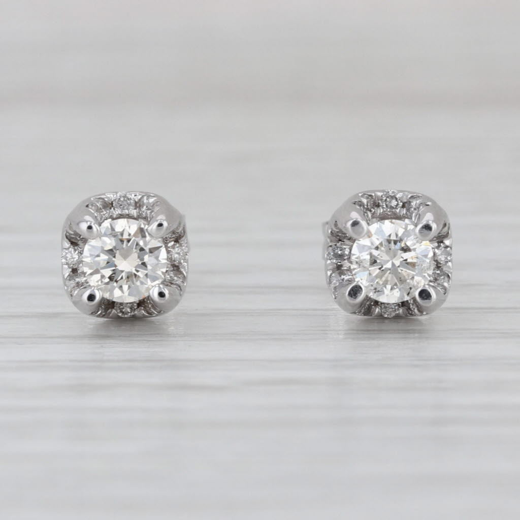 0.90ctw Round Diamond Stud Earrings 14k White Gold Studs