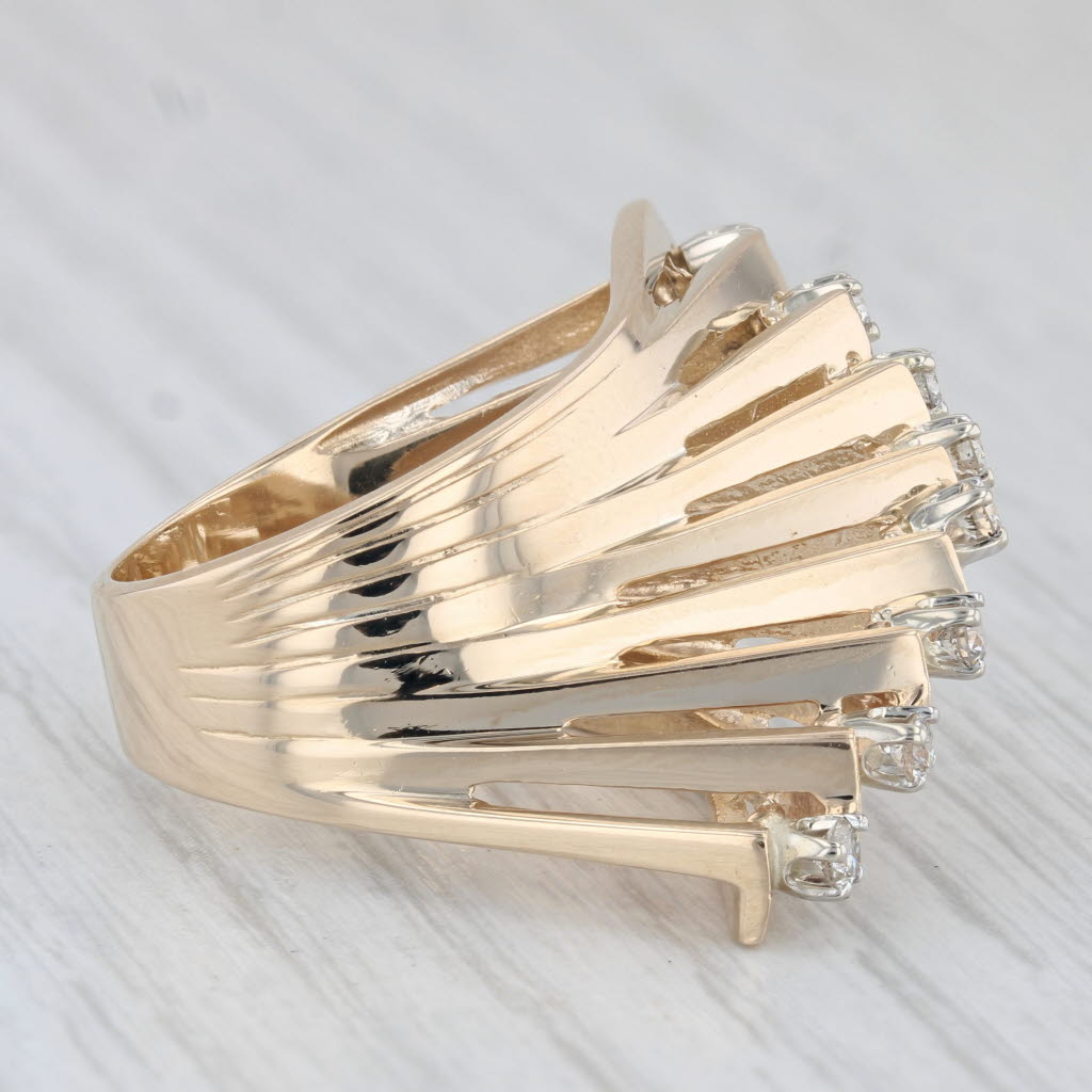 Light Gray 0.40ctw Diamond Abstract Fan Cocktail Ring 14k Yellow Gold Size 7
