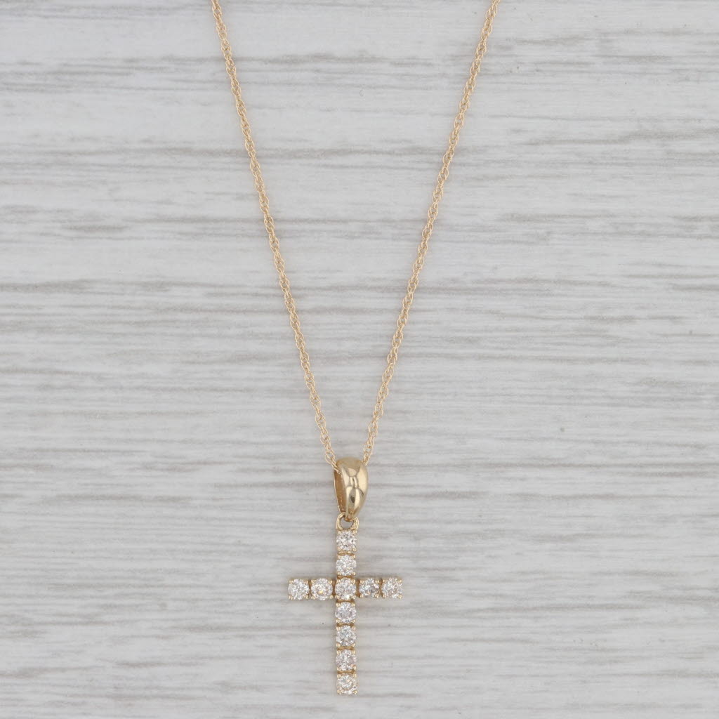 Gray New 0.25ctw Diamond Cross Pendant Necklace 14k Yellow Gold 18"