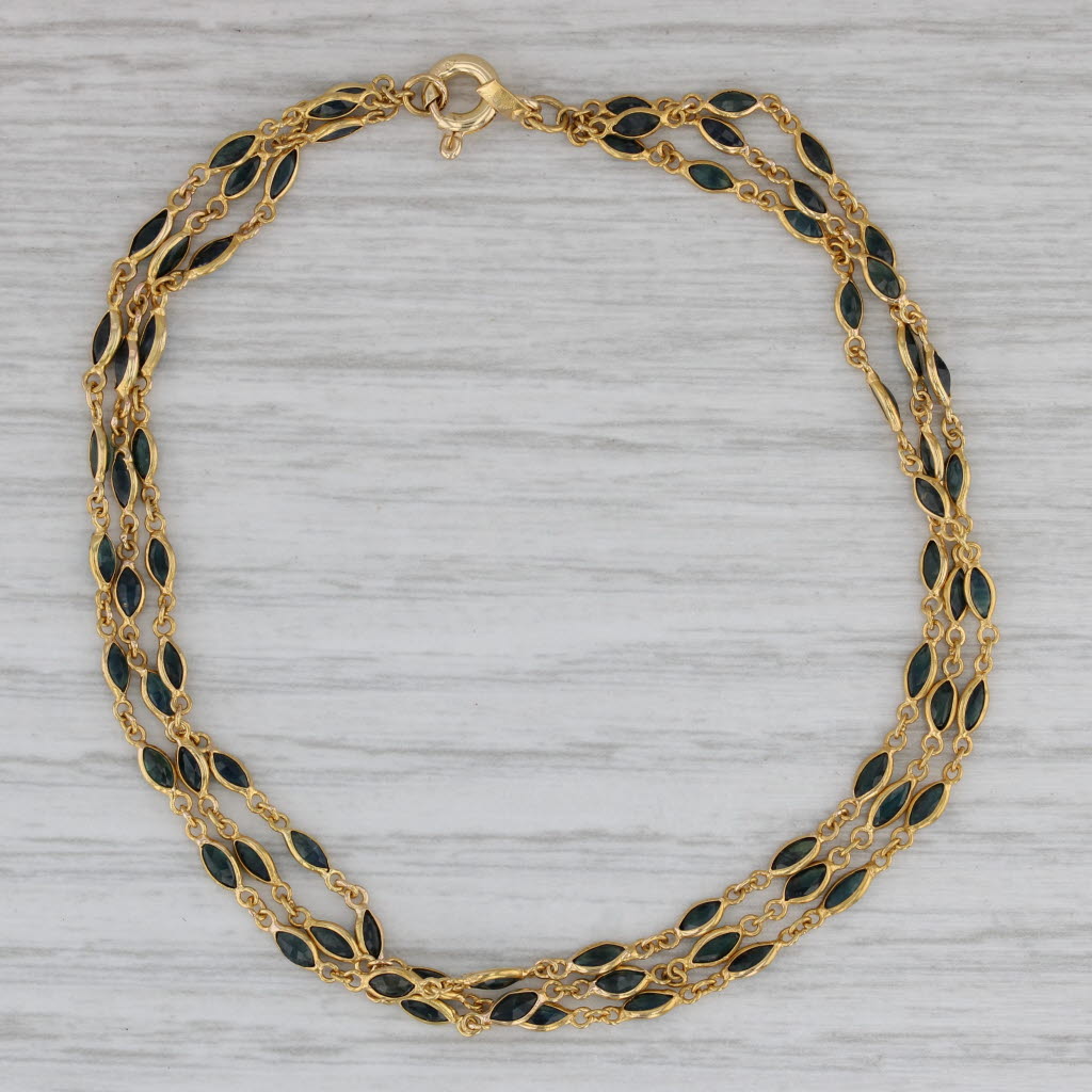 Gray 3-Chain 3.75ctw Blue Sapphire Bracelet 18k Yellow Gold 7.5"