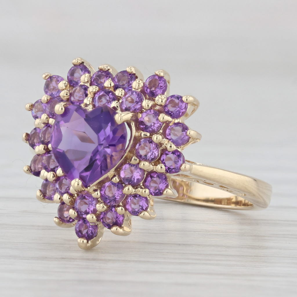 Light Gray 1.90ctw Amethyst Heart Ring 14k Yellow Gold Size 7 Cocktail Cluster
