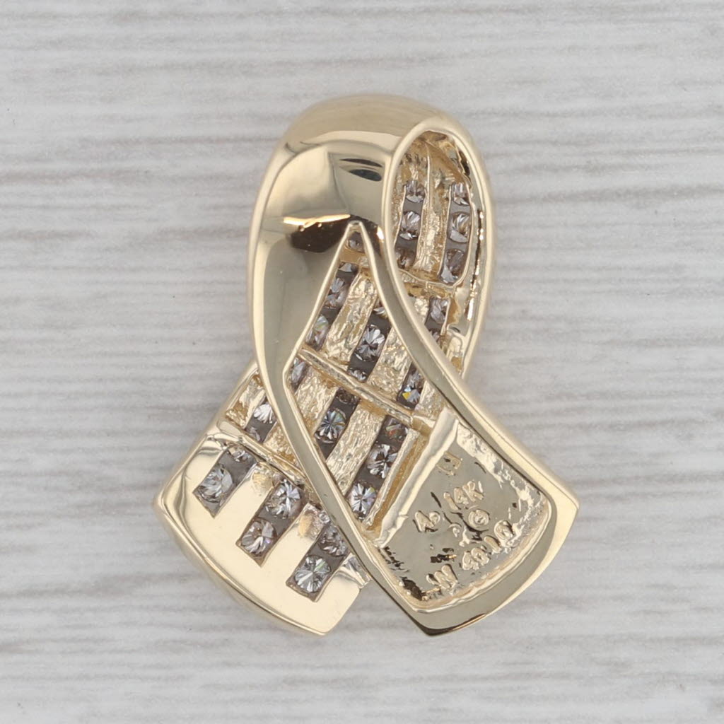 Gray 0.40ctw Diamond Support Ribbon Pendant 14k Yellow Gold