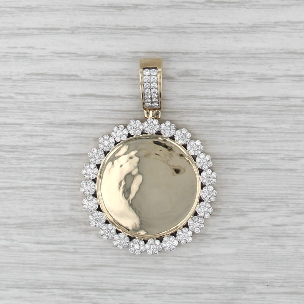 1.70ctw Diamond Halo Engravable Pendant 10k Yellow & White Gold