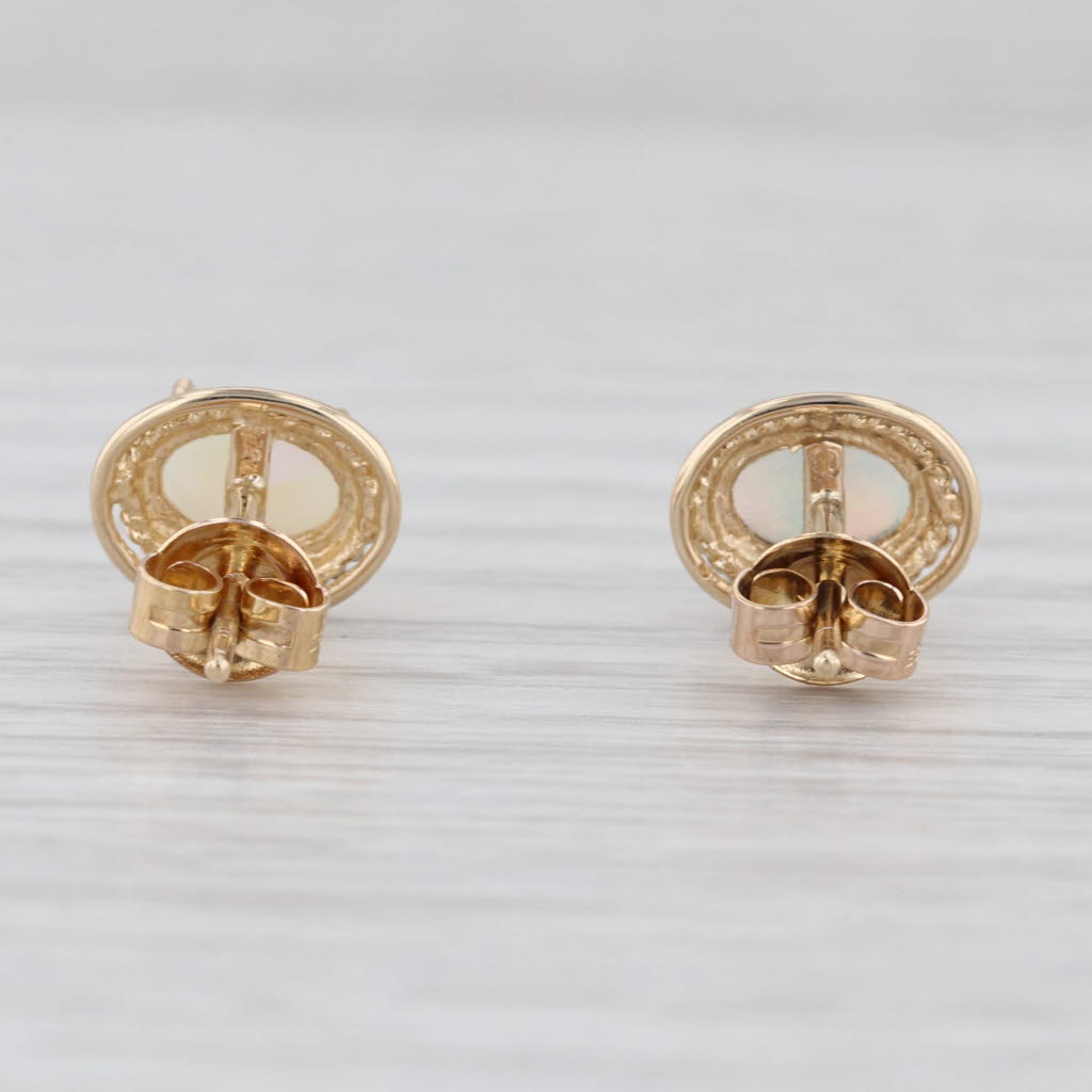 Oval Opal Cabochon Stud Earrings 14k Yellow Gold Solitaire Studs